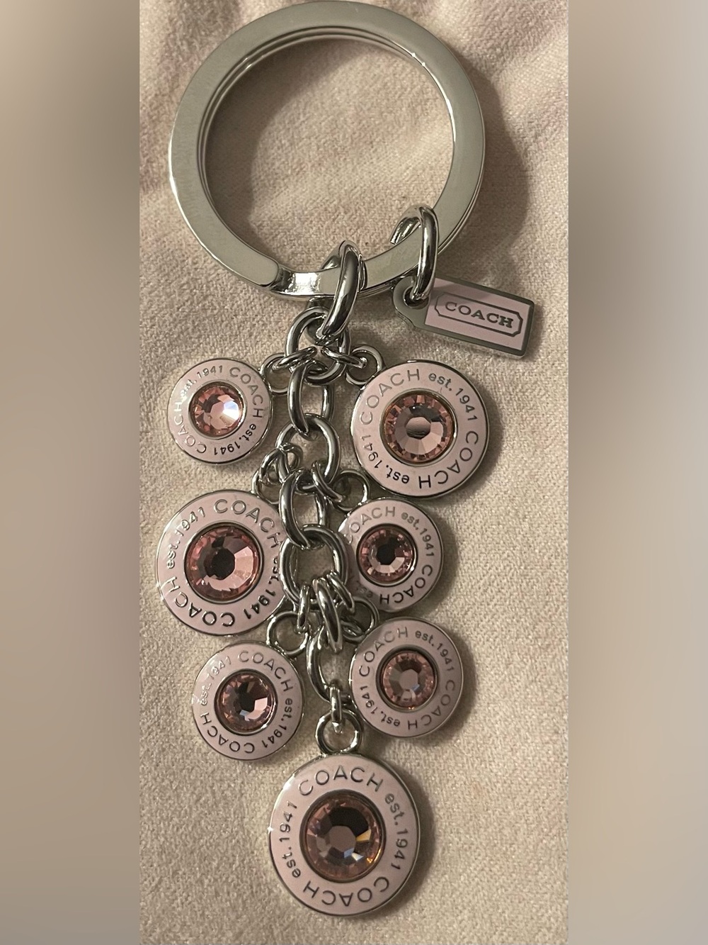 Coach Pink Crystal Medallion Charm Keyring